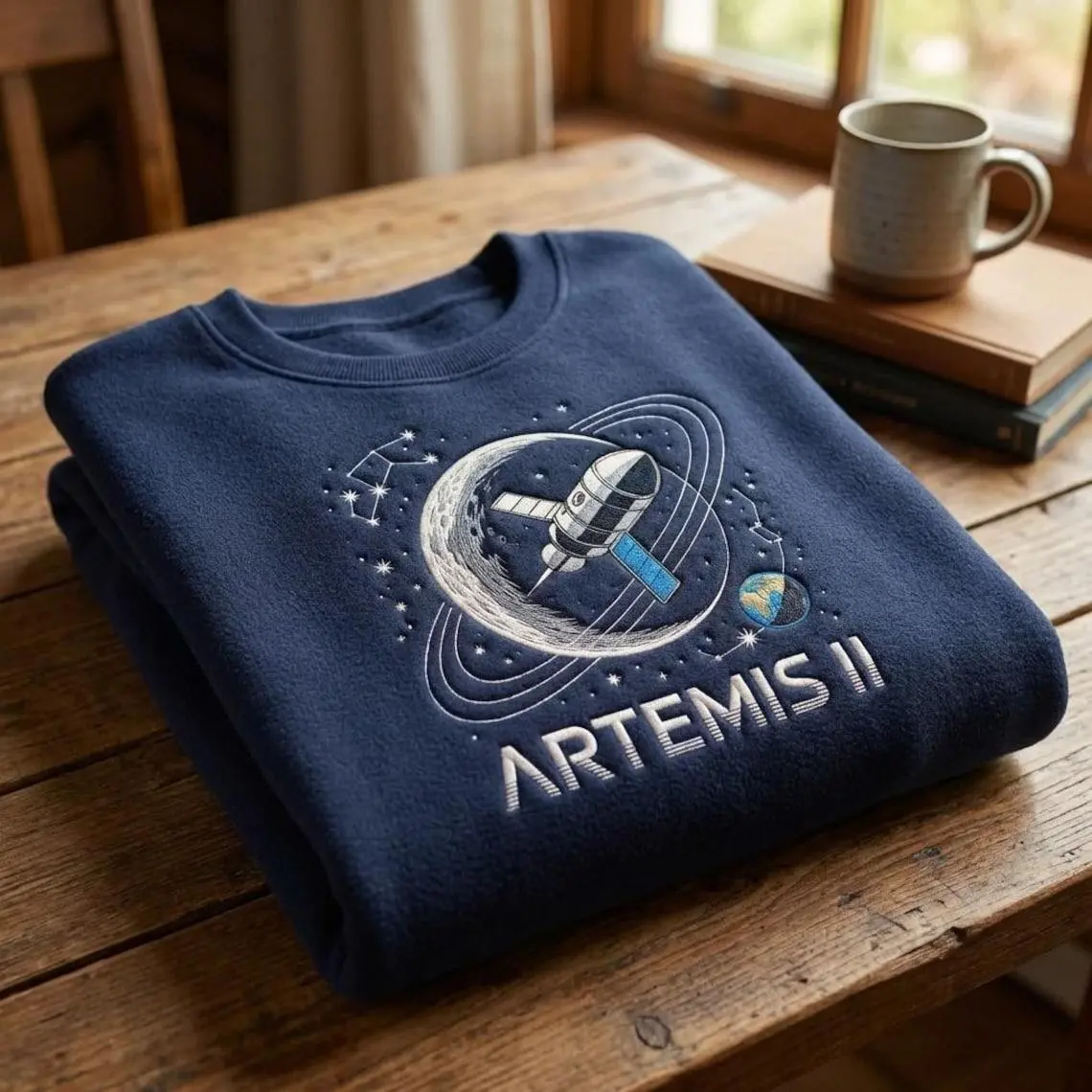 Artemis II Embroidered Sweatshirt - NASA Orion Spacecraft Moon Orbit 2026 Crewneck Sweater - Premium Embroidered Lunar Mission Pullover for Space Lovers