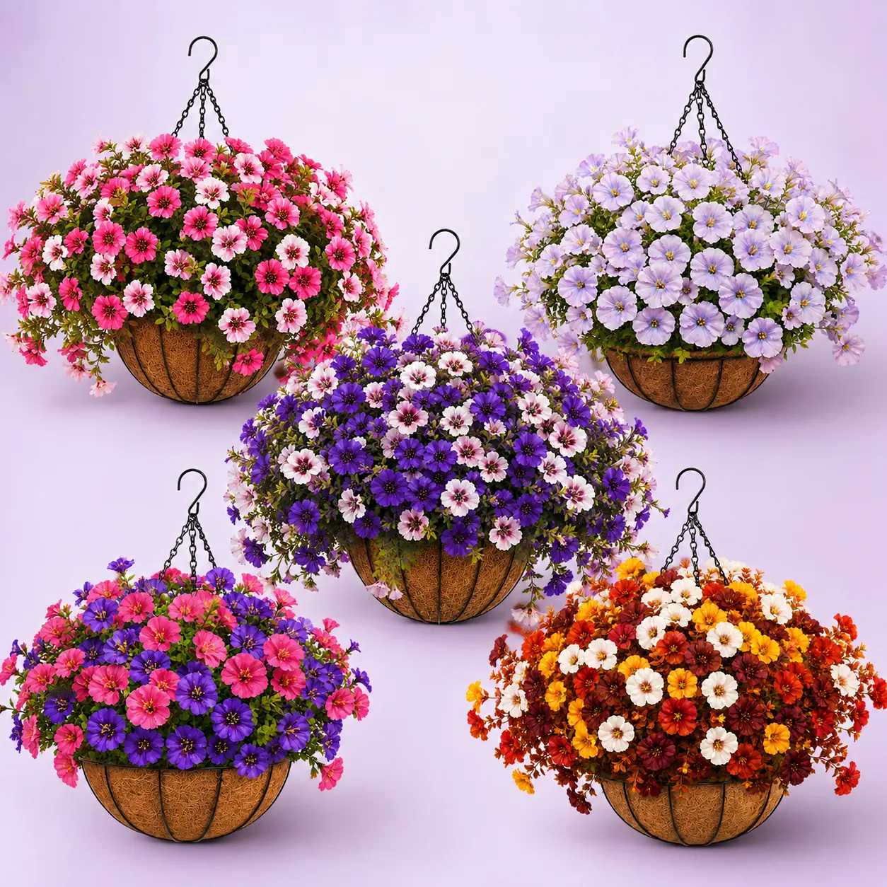 1PC/2PC Artificial Hanging Flower Basket with UV-Resistant Faux Flowers & Greenery, Outdoor Decor for Porch, Patio, Windows, Garden & Fence
