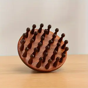 Sandalwood Round Hair Massage Comb, Suitable for Normal Hair, with Wooden Comb Teeth.