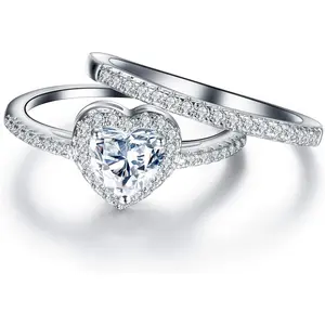 Gorgeous Cubic Zirconia Bridal Prom Bands for Women, Engagement Teardrop Pear/Round/Heart Shaped Ring Set Wedding Promise Rings for Her