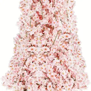 2Pcs 11.8Ft Cherry Blossom Garland Cherry Blossom Hanging Vine Silk Sakura Vines Garland for Wedding Party Decor, Pink