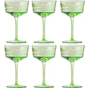 Green Crystal Coupe Glass | Set of 6 | Large 9.3oz Stemmed Glassware Muted Vintage Glasses for Champagne,  Drinkware