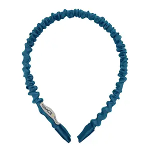 Lilli Skinny Ruched Satin Headband - Azure