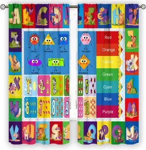 YCness Alphabet ABC Kids Curtains Rod Pocket Colorful Cartoon Animal Learning Window Treatments for Daycare Classroom Educational Nursery Playroom Bedroom Living Room Window Drapes, 42x45 Inch