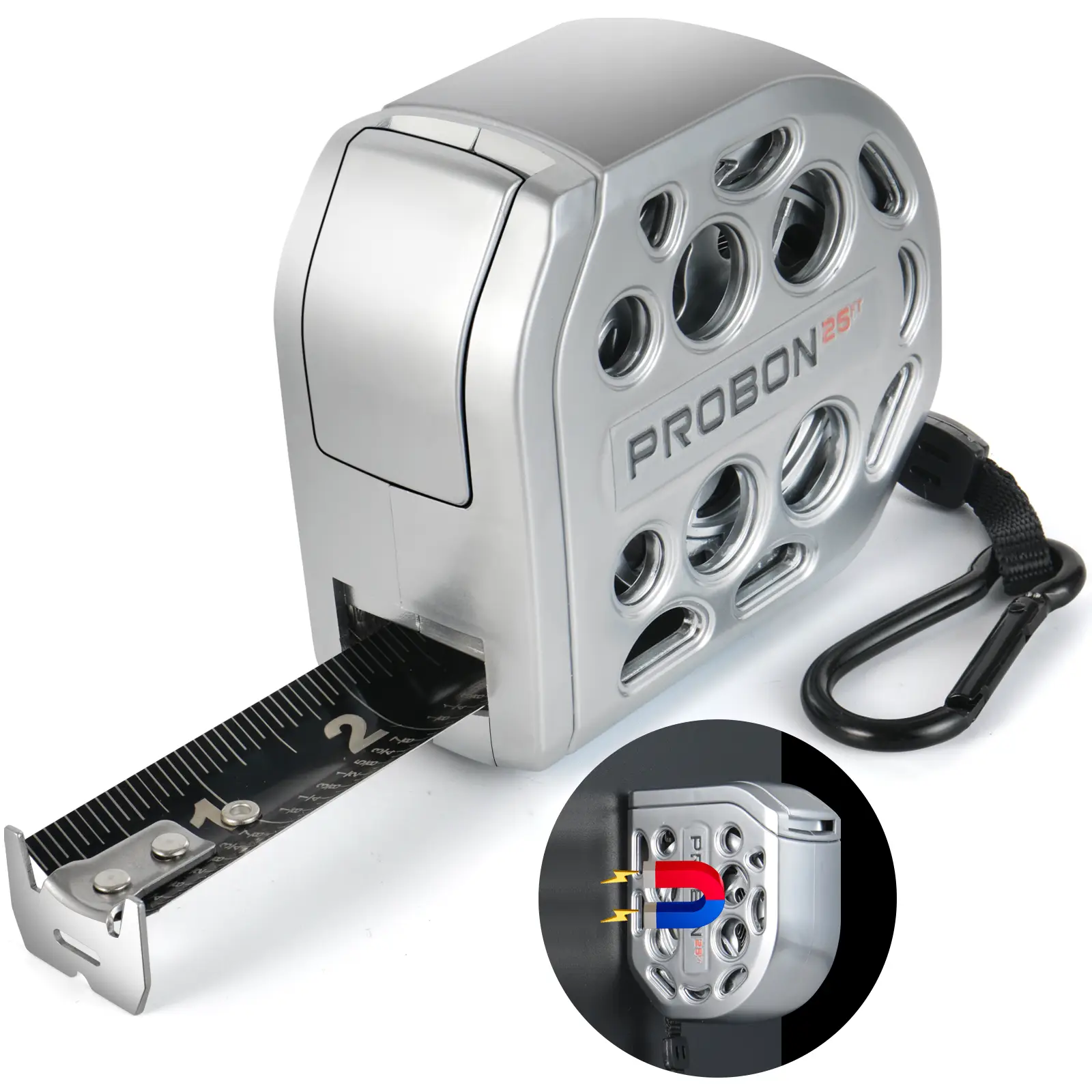 ROCIRLAB 25ft/7.5m Self-Locking Magnetic Stainless Steel Tape Measure, Black Laser Engraved Single-Sided Scale (Inches/Feet), Automatic Lock, Washable