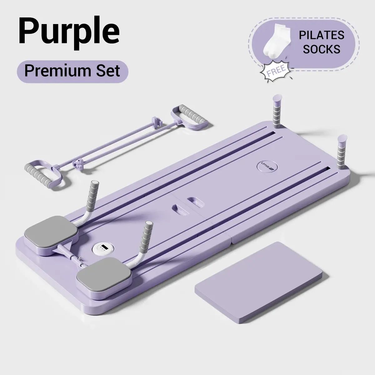 UMAY Multifunctional Pilates Board with Count Timer Foldable Abdominal Trainer with Yoga Mat Resistance Tubes Portable Full Body Workout Plate for Core Glute Back Exercise