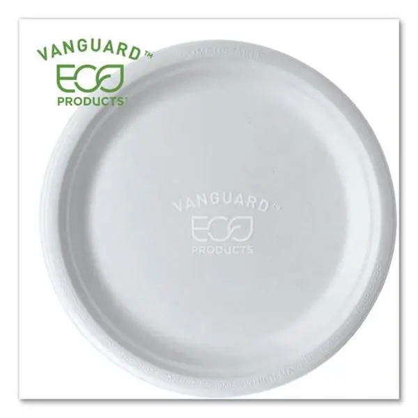 Eco-Products EPP005NFA Round 10 in. Renewable Sugarcane Fiber Plates, White Compostable Kitchen Tableware for Kitchen Use, Microwave Safe for Hot/Cold Food