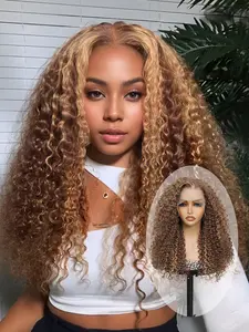 Lehanhair 13X6 Lace Front Wig, Pre-Plucked Heat Resistant Synthetic Fiber 22 Inch Medium Curly Hair Perfect for Halloween Christmas Black Friday Costume Party, Synthetic Curly Wigs