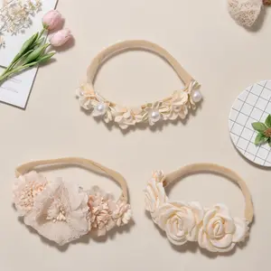3PCS Floral Headbands with Soft Pink White Roses - Comfortable Elastic Hair Accessories for Girls, Valentine’s Day Gift, Photography Everyday Use,Hair Accessories, Romantic Design, Highquality Fabric