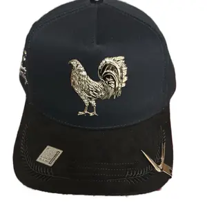 Rooster Navy-Black Paca Silver Hats with Gold Embroidery and Adjustable Back