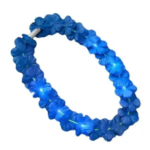 Light Up Hawaiian Flower Lei Necklace, Blue
