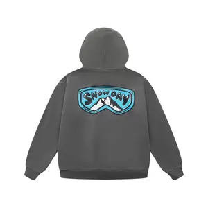 SnowDay Snowmontain Ski-Goggles Hoodie Grey Men and Women 460G GSM Heavy Cotton White Pullover Long Sleeve Casual Tops with Logo Menswear
