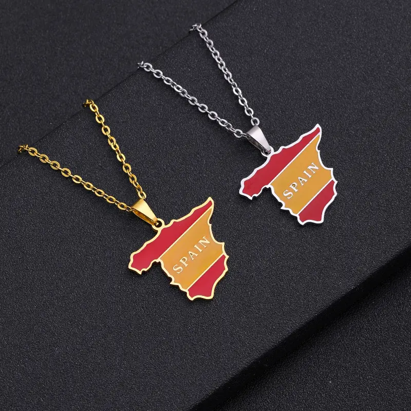 hot-selling Spain map pendant stainless steel necklace map geometric ethnic style jewelry