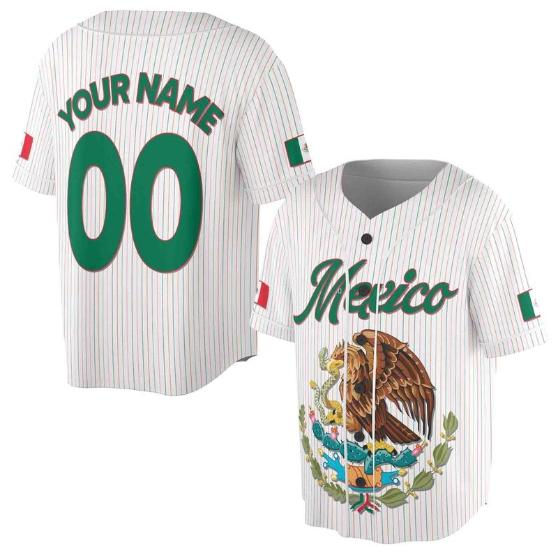 Customized Name Number Mexico Lover Mexican Eagle Coat Of Arms Flag Baseball Jersey S-5XL