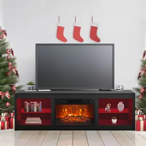 PARROT UNCLE Modern 66" LED TV Stand with 23" Electric Fireplace for Living Room MDF Laminate Construction Adjustable Flame Brightness Timer Function Easy Assembly