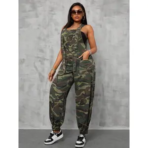Women’s camouflage print workwear jumpsuit; casual, comfortable everyday denim workwear; four-season fitted women’s clothing; women’s clothing; camouflage print clothing; casual fashion jumpsuit; casual sports jumpsuit GARMENTARY