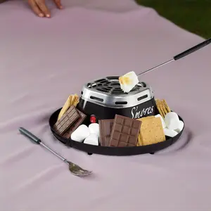 Indoor Electric Stainless Steel S'mores Maker with 4 Compartment Trays & 2 Roasting Forks for Perfect Golden Brown S'mores