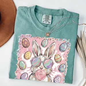 Comfort Colors Cool Bunny Easter T-shirt, Playful Retro Rabbit with Sunglasses Graphic Tee, Aesthetic Trendy Spring Holiday Top, Trendy Oversized Hip Hop Bunny Design, Premium Garment Dyed Soft Aesthetic Gift