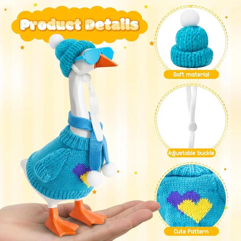6 Set 24Pcs 7 Inch Desk Goose Outfits  Kniited Sweater WIth Accessories,Knitting Clothes with Hats Sweater Glasses Scarves for Mini Magnetic Goose Statue Decor
