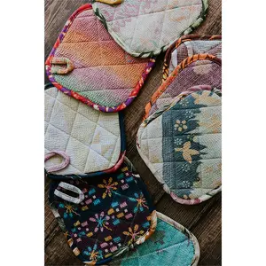 Kantha Pot Holder - Brown Border