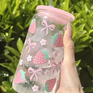 16-Ounce Pink Summer-Themed Tumbler with Straw—Featuring Strawberry, Bow, and Seashell Motifs. A Leak-Proof Travel Cup Ideal for Fitness Enthusiasts, and a Perfect Gift for Mother's Day, Birthday Parties, or Wedding Favors.