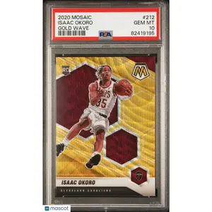 ISAAC OKORO 2020 21 PANINI MOSAIC #212 RC ROOKIE GOLD WAVE PRIZM PSA 10