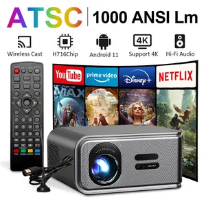 MAXPG S11-ATSC 4K UHD LED Display Projector, Android 11, 1000 ANSI Lumens, Portable Foldable, ATSC Signal Reception, Noiseless Audio Speakers, 360° Bluetooth, Bluetooth RC, H716 Model, Month Remote Control, Digital, Home Use