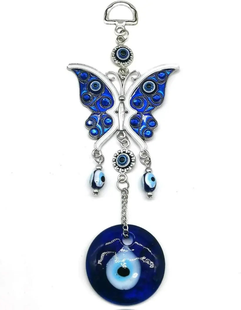 Blue Butterfly  Wall Hanging Decor,Turkey Evil Eye Butterfly Amulet Door Car Hanging Accessories Ornament Pendant Charm