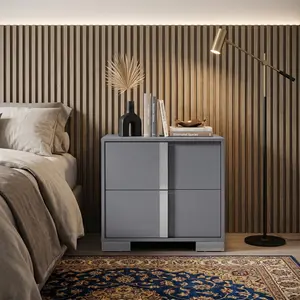 23.6 Inch High Gloss UV Modern Nightstand with Drawers & Electroplated Pull Handle, Sleek Bedside Table for Bedroom