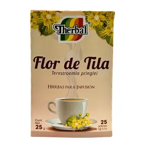 Therbal Flor de Tila Tea Linden Flowers 25 Tea Bags Caffeine-Free Herbal Blend from Mexico 24 Months Shelf Life