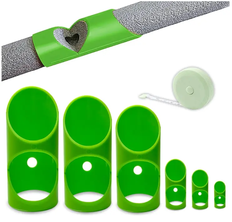 6PCS Pipe Insulation Cutting Guide， Molded Foam Pipe Cutter Tool with 15MM-53MM Insulation Cutting Fixture for Home/Industrial/Commercial Plumbing + Bonus 59" Tape Measure (Green)