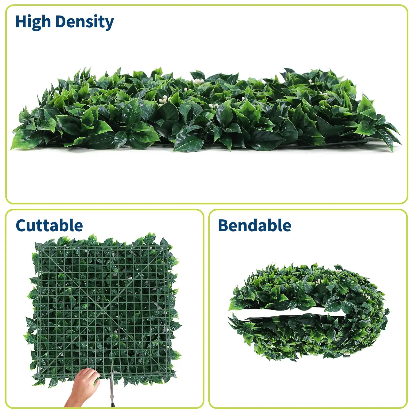 Gaomon 20x20in Artificial Grass Wall Panels (12 Pieces) with 50 Zip Ties - UV-Resistant, Waterproof, Fade-Resistant, Long-Lasting Decorative Privacy Screen Plants for Outdoor Garden, Balcony, Room Decor
