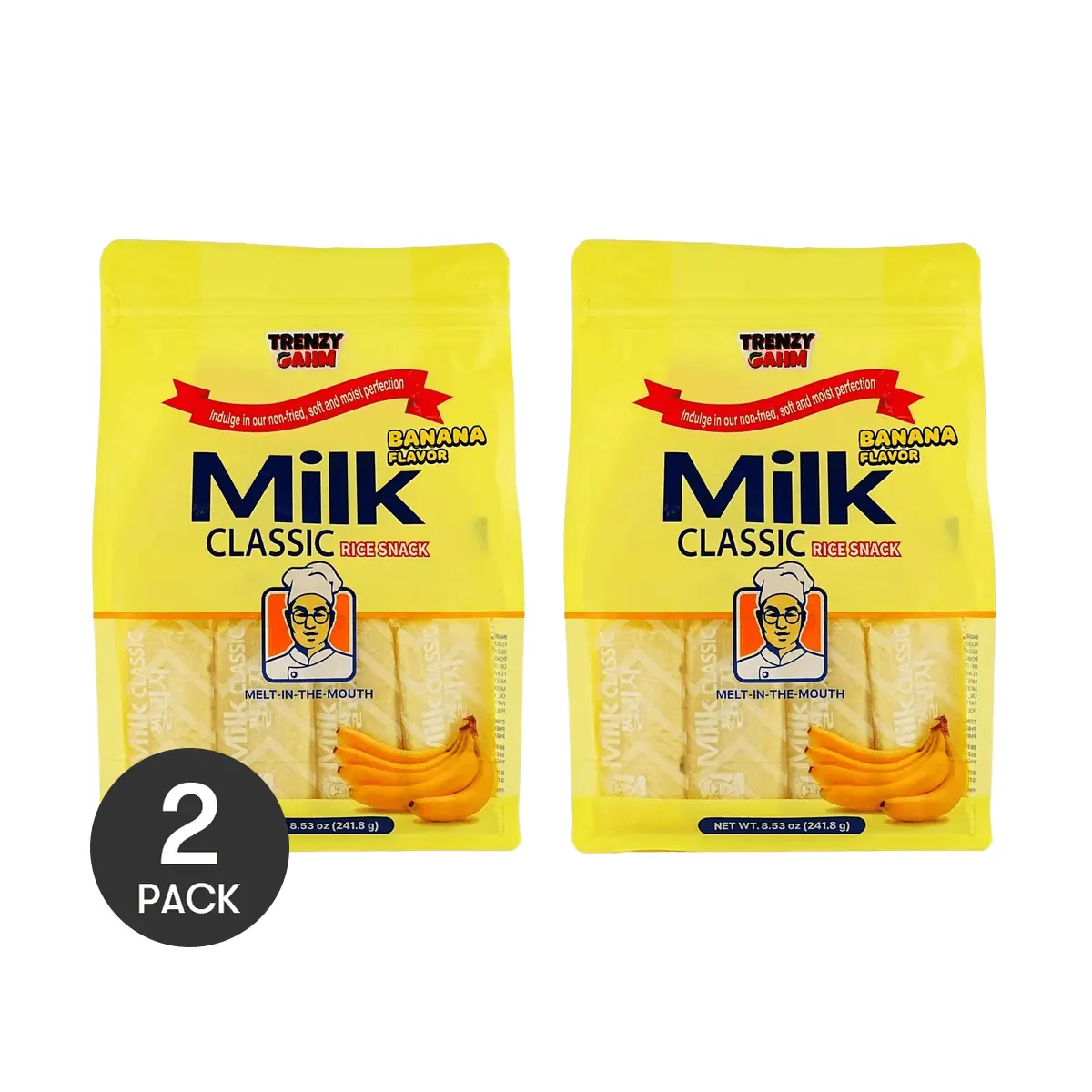 2 Pack Banana Flavor Rice Crackers TRENZY GAHM Brand New Flavor Rice Cakes 241.8g each Healthy Non-Fried Snack - Melt in Your Mouth 2 Pack Banana Flavor Rice Crackers TRENZY GAHM Brand New Flavor Rice Cakes 241.8g each Healthy Non-Fried Snack - Melt in Your Mouth