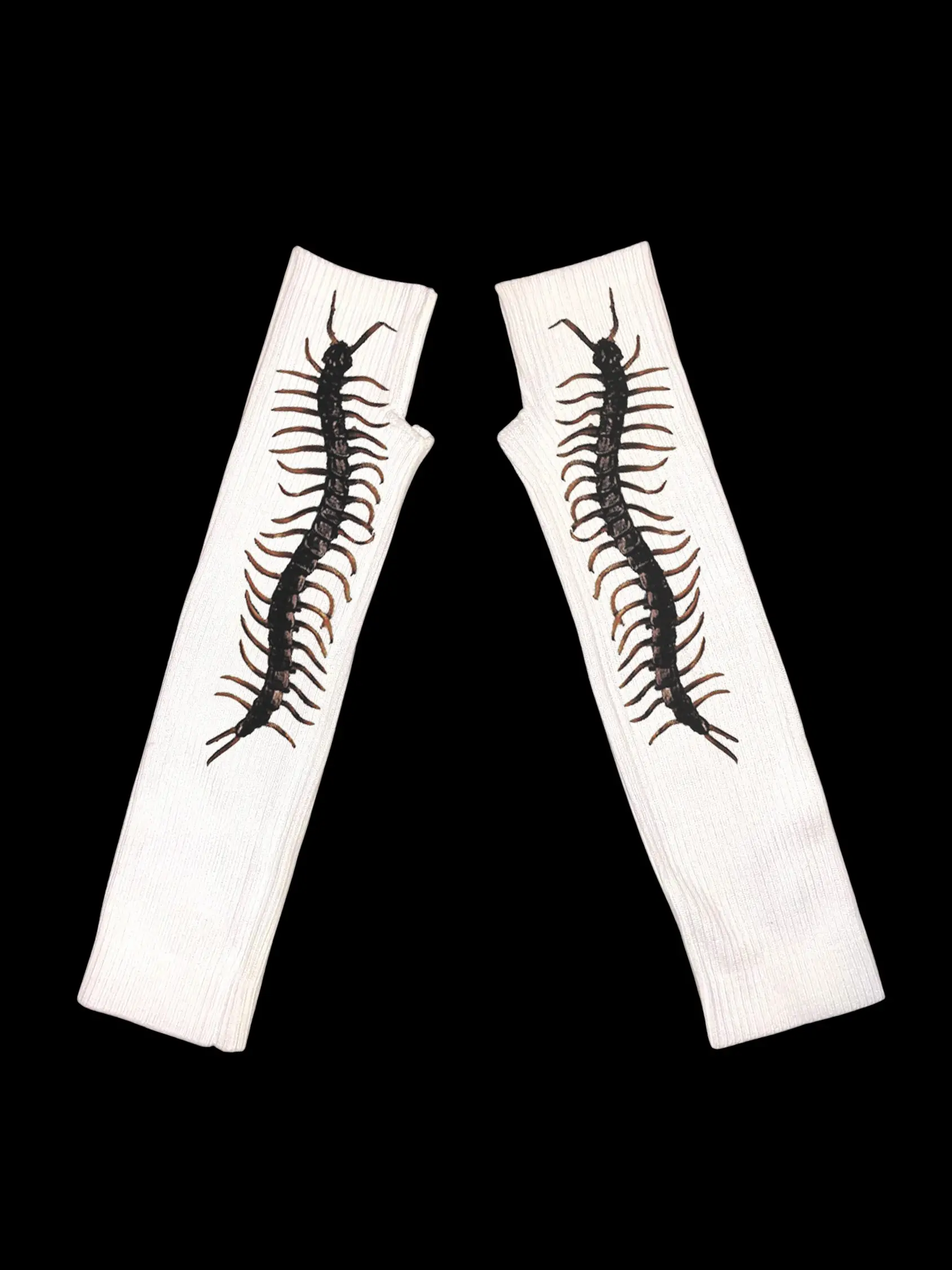 Women's Y2K Insect Print Centipede Long Knit Gloves Warm, Sweet Cool Spider Pattern Mitts, Fitted Punk Style Accessories for Fall & Winter