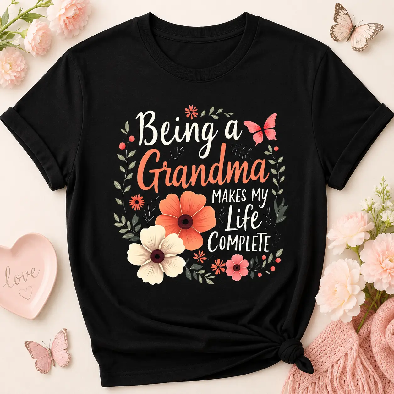Floral Grandma Quote Design T Shirt Crew Neck Casual Tee For Women Mother Day Gift Grandmother Outfit ,vintage clothing