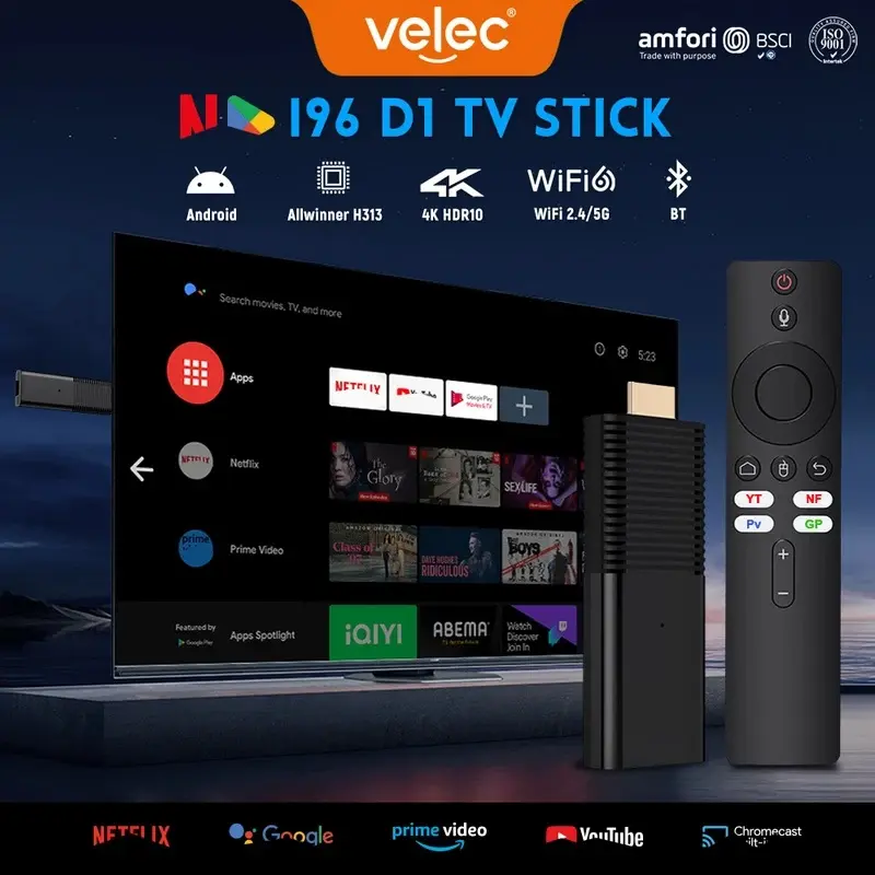 I96 D1 Android TV Stick 4K Video Decoding Quad-Core Streaming Media Player for Netflix & YouTube Home Entertainment TV Box