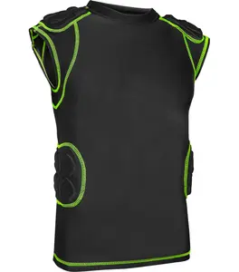 Exxact Sports Defender Youth Padded Football Shirt - Football Rib Protector with Shoulder & Spine Pads, 5-Pad Football Compression Shirt (Black)