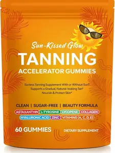 Tanning Gummies Accelerator - Sunless Tanning Supplement for a Natural Golden Glow, Sugar Free Melanin Booster with Astaxanthin, L-Tyrosine, Collagen & Vitamins for Women and Men