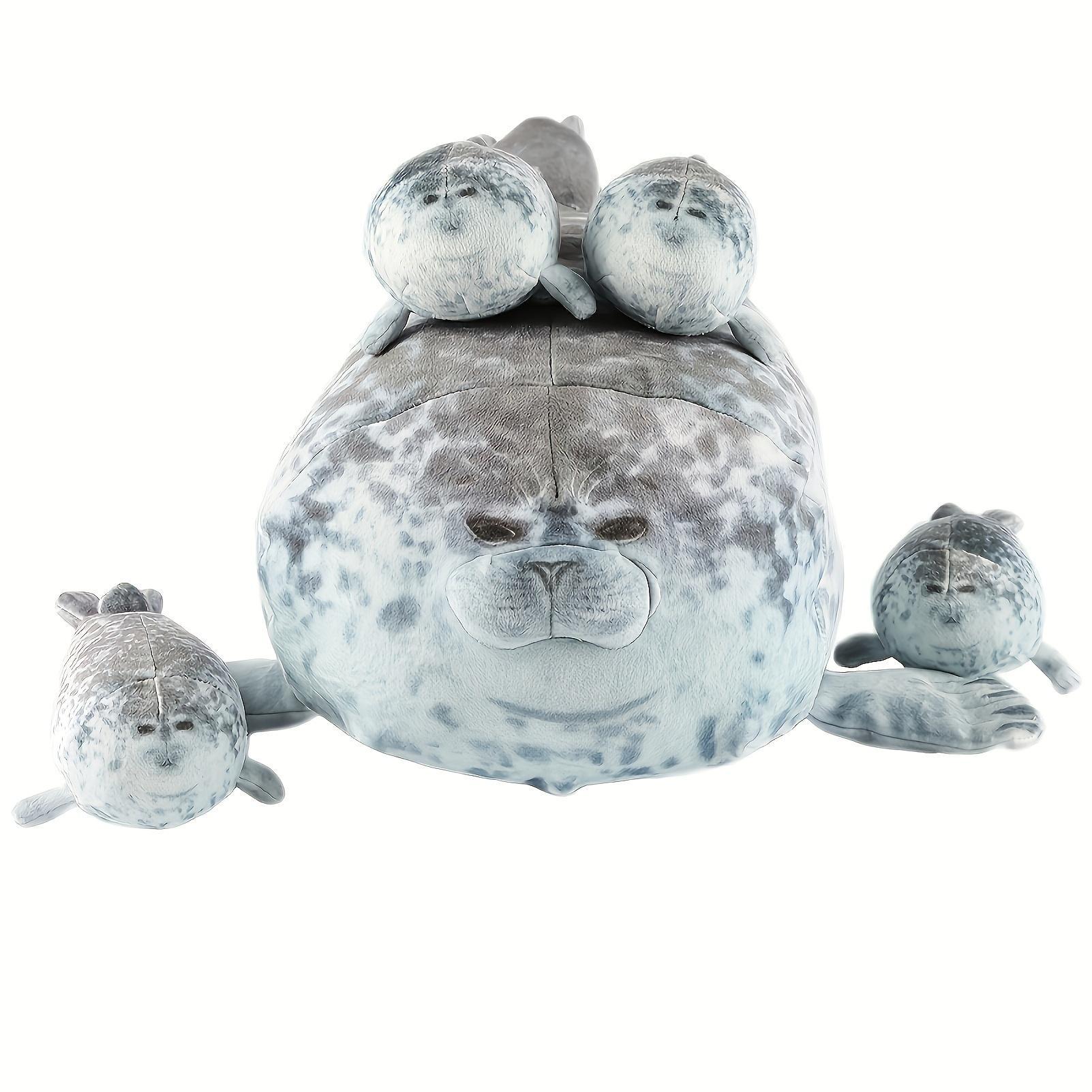 36Cm/14.17In Chubby Blob Seal Plush with 4 Little Seal Plushies in Her Tummy 3D Novelty Sea Lion Gift Present Animal for Girls And Boys