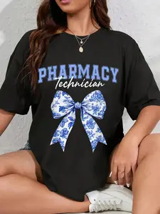 100% Cotton Cute Floral Blue Coquette Bow Pharmacy Technician Cpht T-Shirt