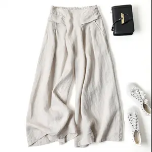 Women's linen pants, trouser skirts, cropped pants, wide-leg Palazzo bohemian trousers, pants
