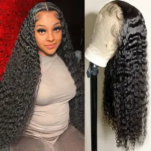 13x6 Deep Wave Lace Front Wigs Human Hair 180% Density HD Deep Curly Lace Frontal Wig for Women Pre Plucked with Baby Hair Curly Lace Frontal Wigs