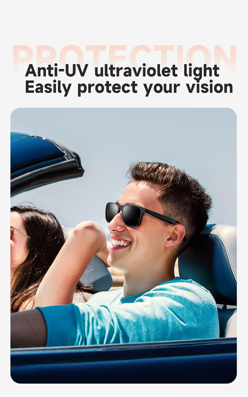 Smart Glasses Listenable Songs,Wireless Headphone Smart Glasses for Mobile Phone,200H Standby Time Long Battery, Athletic/Outdoor UV Protection and Voice Control Audio Charging Earbuds, Summer, Waterproof