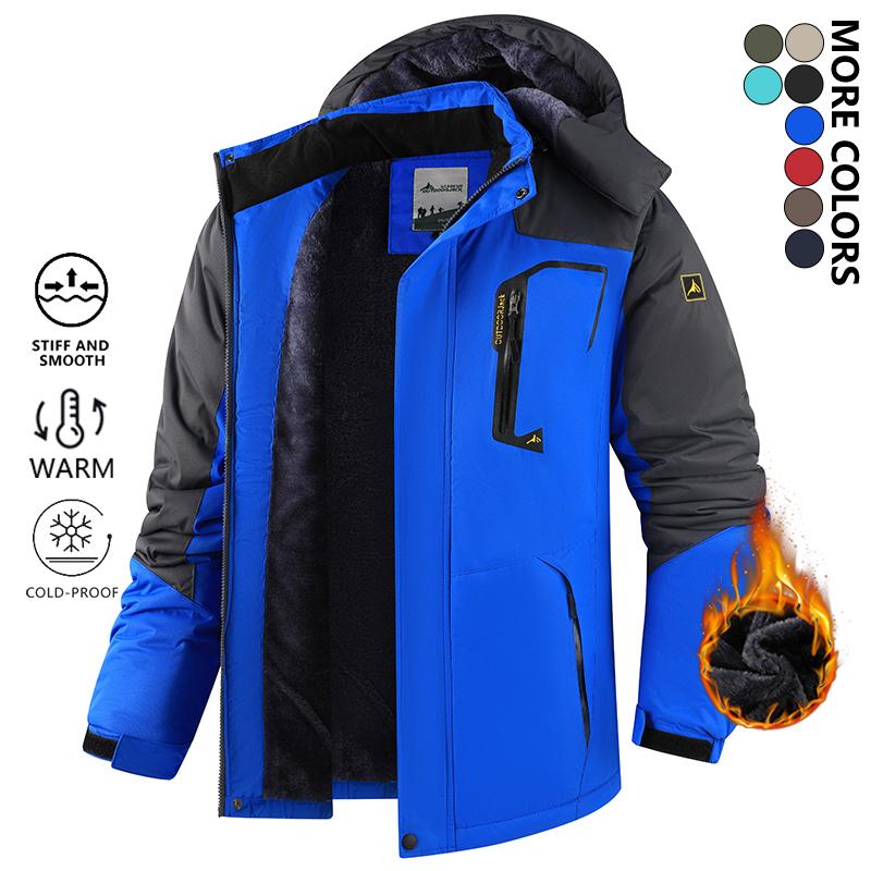 Men's Winter Ski Snow Jacket, Waterproof Warm Fleece Lined, Outdoor Mountain Hooded Coat, Sports Breathable Shell, Suitable for Men's Outdoor Activities