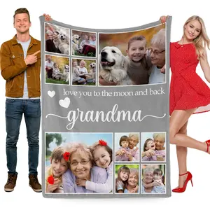 Custom Blanket with Photos Text for Grandma, Customized Best Grandma Ever Blanket,  Mothers Day, Birthday Gifts for Grandma