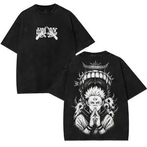 Unisex Jujutsu Kaisen Gojo & Sukuna Multi-Print Oversized Seamless Short-Sleeve T-Shirt - Heavyweight Soft Cotton Vintage Washable Clothe, Loose-Fitting Graphic Manga Streetwear for Anime Lovers, Multi-Size Menswear Top