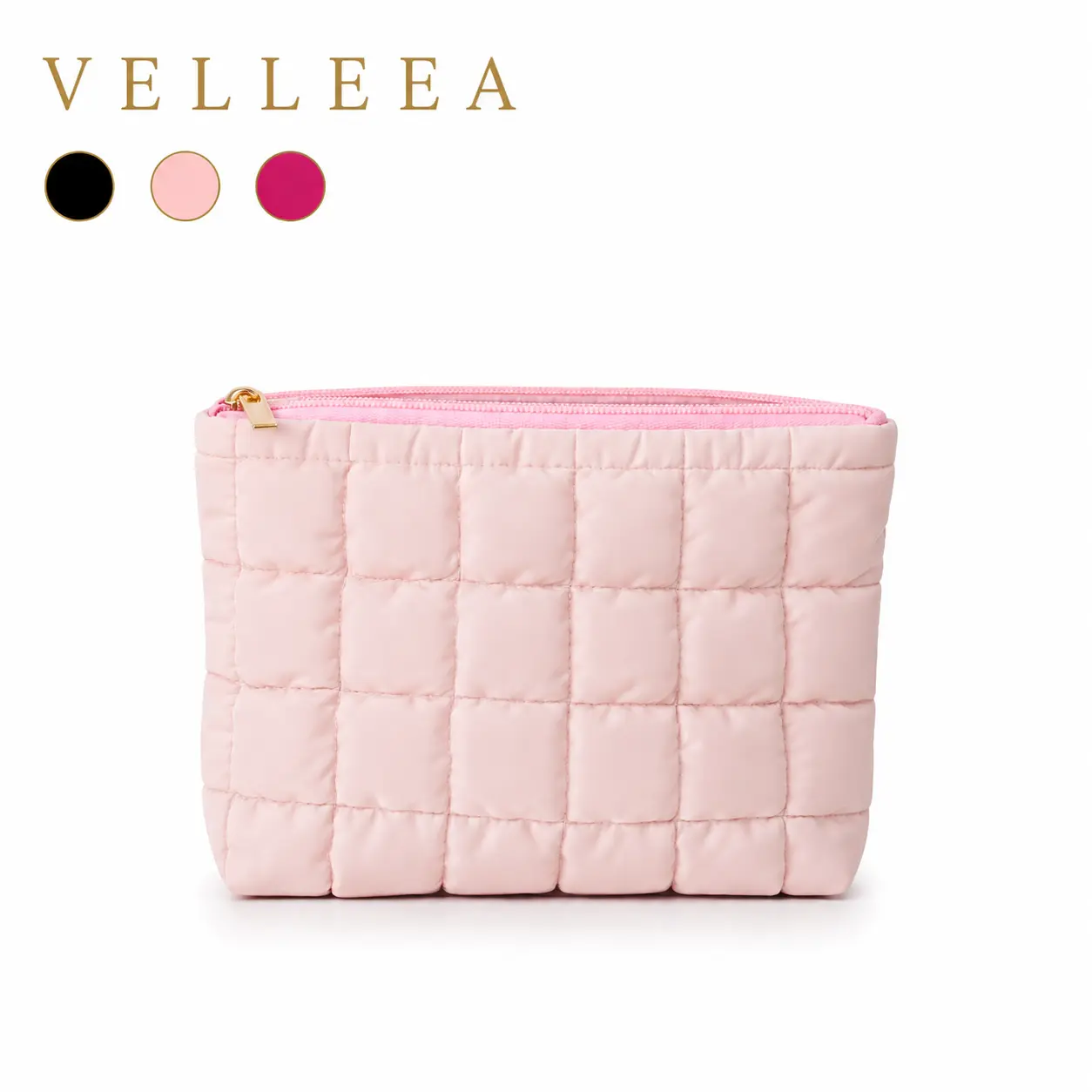 Quilted Polyester Makeup Bag for Women, Large Capacity Lightweight Puff Organizer Pouch, Multi-Use On-the-Go Pouches Make-Up Bags, Makeup Bags