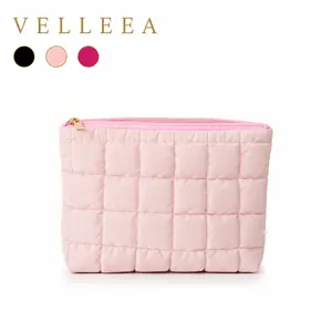 Quilted Polyester Makeup Bag for Women, Large Capacity Lightweight Puff Organizer Pouch, Multi-Use On-the-Go Pouches Make-Up Bags, Makeup Bags