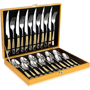 Hammered Silver Gold Silverware Set, 24-Piece 18/10 Stainless Flatware Set, Service of 6