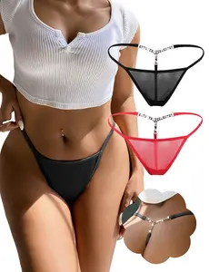 Women's G-String Thongs for Adjustable Strap Panties Stretch T-back Tangas Low Rise Hipster Underwear Swimwear Glossy Micro Bikini Bottom Swim Thongs Underwear Beach Panty Black XS-4XL
